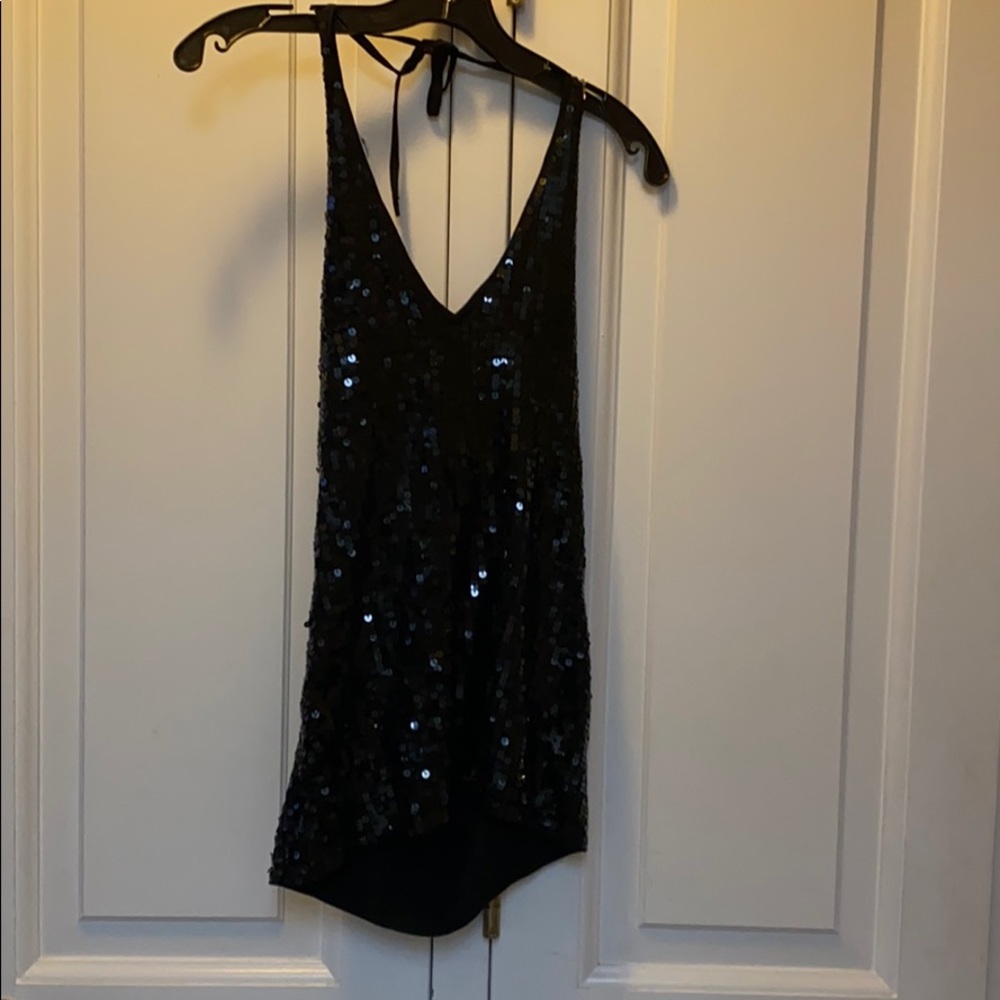 Black sequined halter top